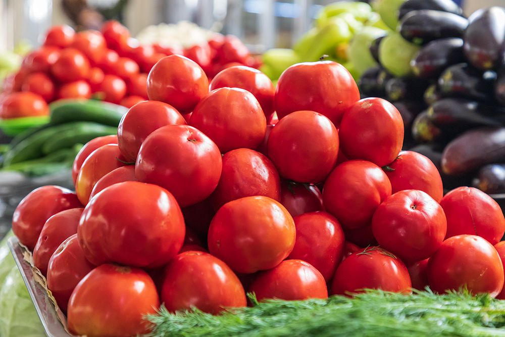 Dushanbe-Tajikistan Fresh tomatoes for sale at the Mehrgon Market in Dushanbe